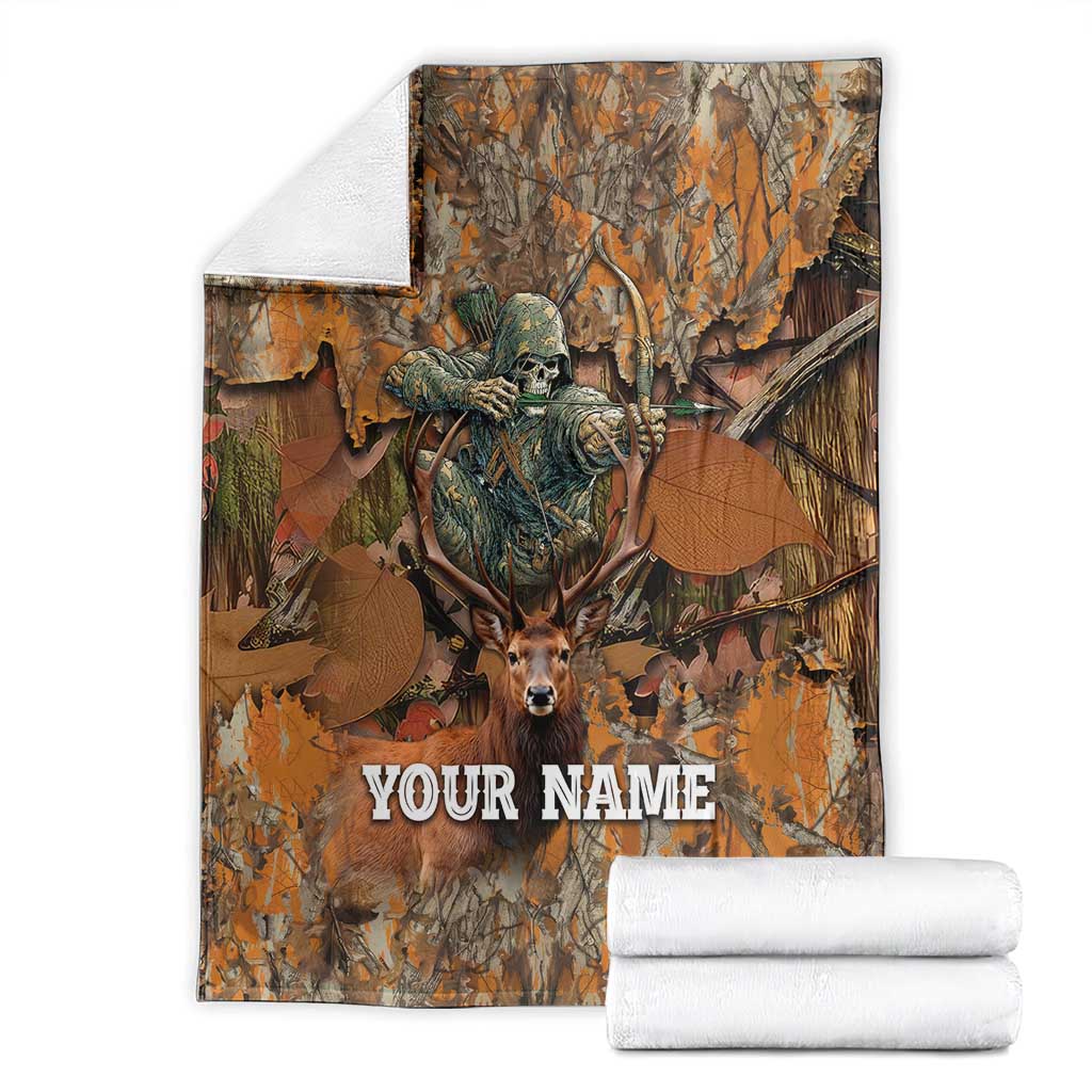 Custom Deer Hunting Blanket Big Game Camo Forest Design and Skeleton Archer - Wonder Print Shop