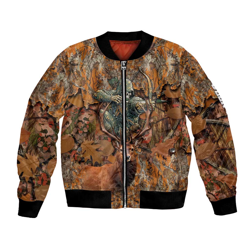 Custom Deer Hunting Bomber Jacket Big Game Camo Forest Design and Skeleton Archer - Wonder Print Shop