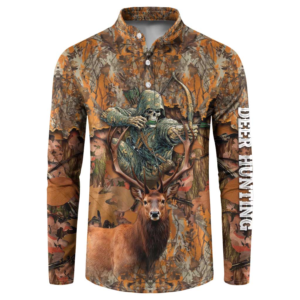 Custom Deer Hunting Button Sweatshirt Big Game Camo Forest Design and Skeleton Archer - Wonder Print Shop