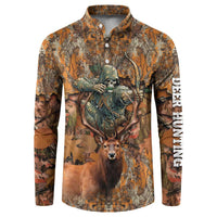 Custom Deer Hunting Button Sweatshirt Big Game Camo Forest Design and Skeleton Archer - Wonder Print Shop