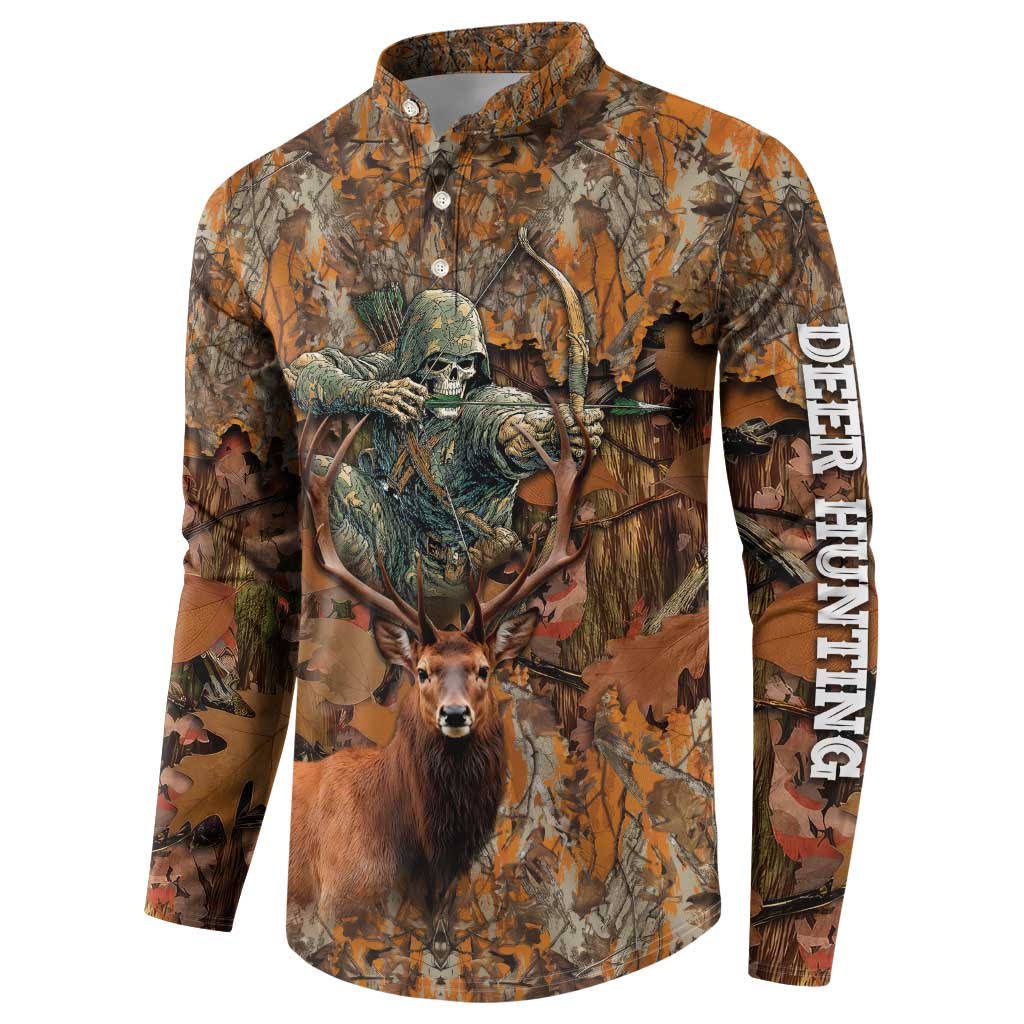 Custom Deer Hunting Button Sweatshirt Big Game Camo Forest Design and Skeleton Archer - Wonder Print Shop