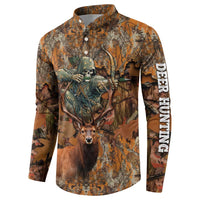 Custom Deer Hunting Button Sweatshirt Big Game Camo Forest Design and Skeleton Archer - Wonder Print Shop