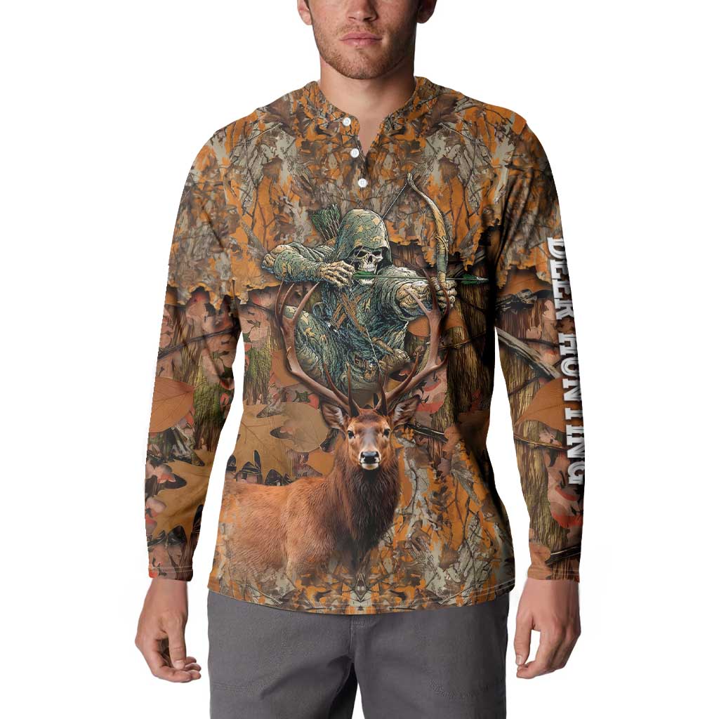 Custom Deer Hunting Button Sweatshirt Big Game Camo Forest Design and Skeleton Archer - Wonder Print Shop