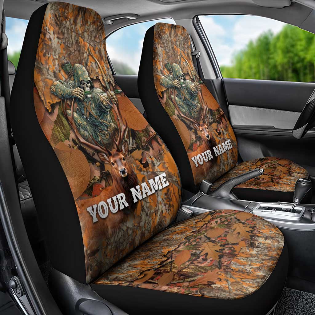 Custom Deer Hunting Car Seat Cover Big Game Camo Forest Design and Skeleton Archer - Wonder Print Shop