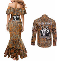 Custom Deer Hunting Couples Matching Mermaid Dress and Long Sleeve Button Shirt Big Game Camo Forest Design and Skeleton Archer - Wonder Print Shop