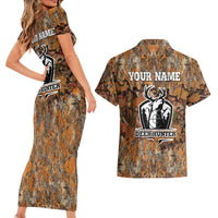 Custom Deer Hunting Couples Matching Short Sleeve Bodycon Dress and Hawaiian Shirt Big Game Camo Forest Design and Skeleton Archer - Wonder Print Shop