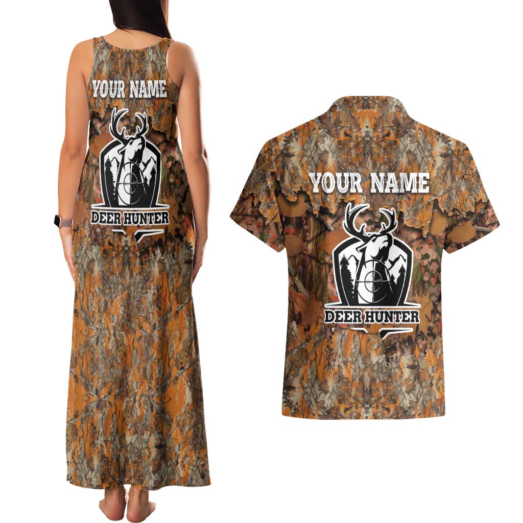 Custom Deer Hunting Couples Matching Tank Maxi Dress and Hawaiian Shirt Big Game Camo Forest Design and Skeleton Archer - Wonder Print Shop