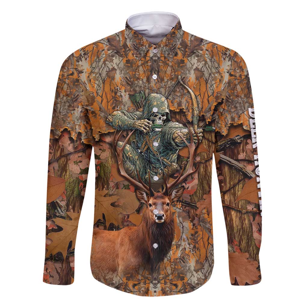 Custom Deer Hunting Family Matching Long Sleeve Bodycon Dress and Hawaiian Shirt Big Game Camo Forest Design and Skeleton Archer - Wonder Print Shop