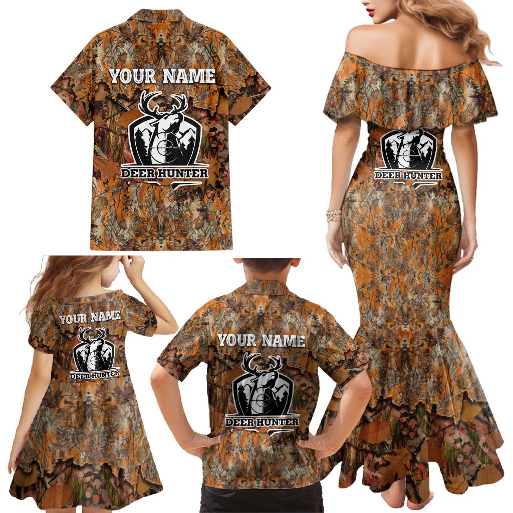 Custom Deer Hunting Family Matching Mermaid Dress and Hawaiian Shirt Big Game Camo Forest Design and Skeleton Archer - Wonder Print Shop