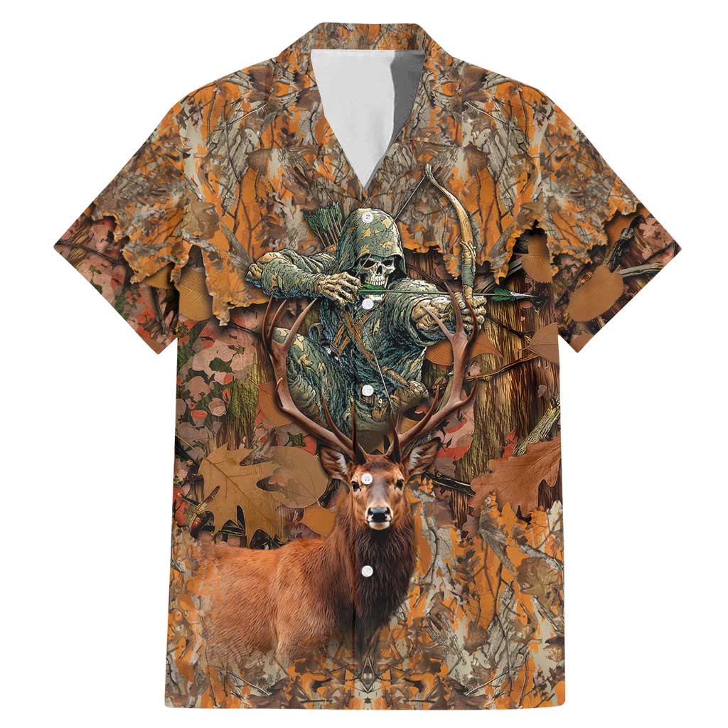 Custom Deer Hunting Family Matching Mermaid Dress and Hawaiian Shirt Big Game Camo Forest Design and Skeleton Archer - Wonder Print Shop