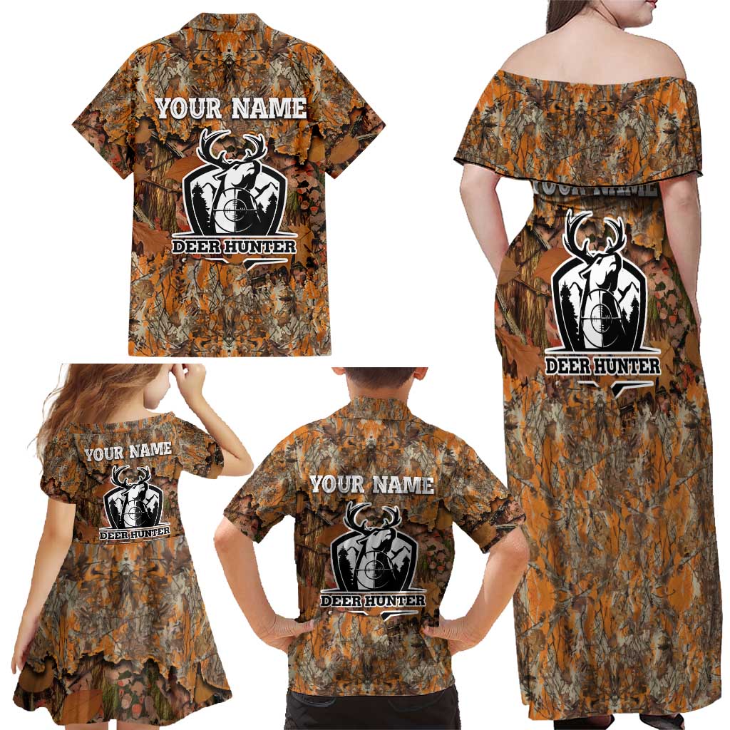 Custom Deer Hunting Family Matching Off Shoulder Maxi Dress and Hawaiian Shirt Big Game Camo Forest Design and Skeleton Archer - Wonder Print Shop