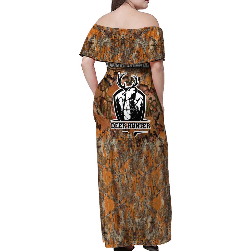 Custom Deer Hunting Family Matching Off Shoulder Maxi Dress and Hawaiian Shirt Big Game Camo Forest Design and Skeleton Archer - Wonder Print Shop