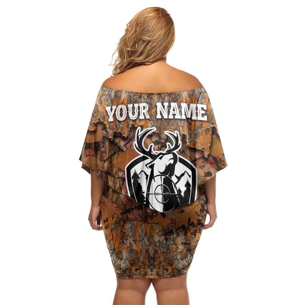 Custom Deer Hunting Family Matching Off Shoulder Short Dress and Hawaiian Shirt Big Game Camo Forest Design and Skeleton Archer - Wonder Print Shop