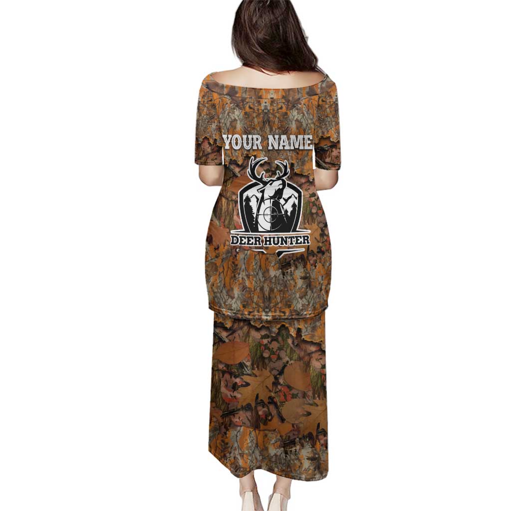 Custom Deer Hunting Family Matching Puletasi and Hawaiian Shirt Big Game Camo Forest Design and Skeleton Archer - Wonder Print Shop