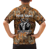Custom Deer Hunting Family Matching Short Sleeve Bodycon Dress and Hawaiian Shirt Big Game Camo Forest Design and Skeleton Archer - Wonder Print Shop