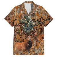Custom Deer Hunting Family Matching Short Sleeve Bodycon Dress and Hawaiian Shirt Big Game Camo Forest Design and Skeleton Archer - Wonder Print Shop