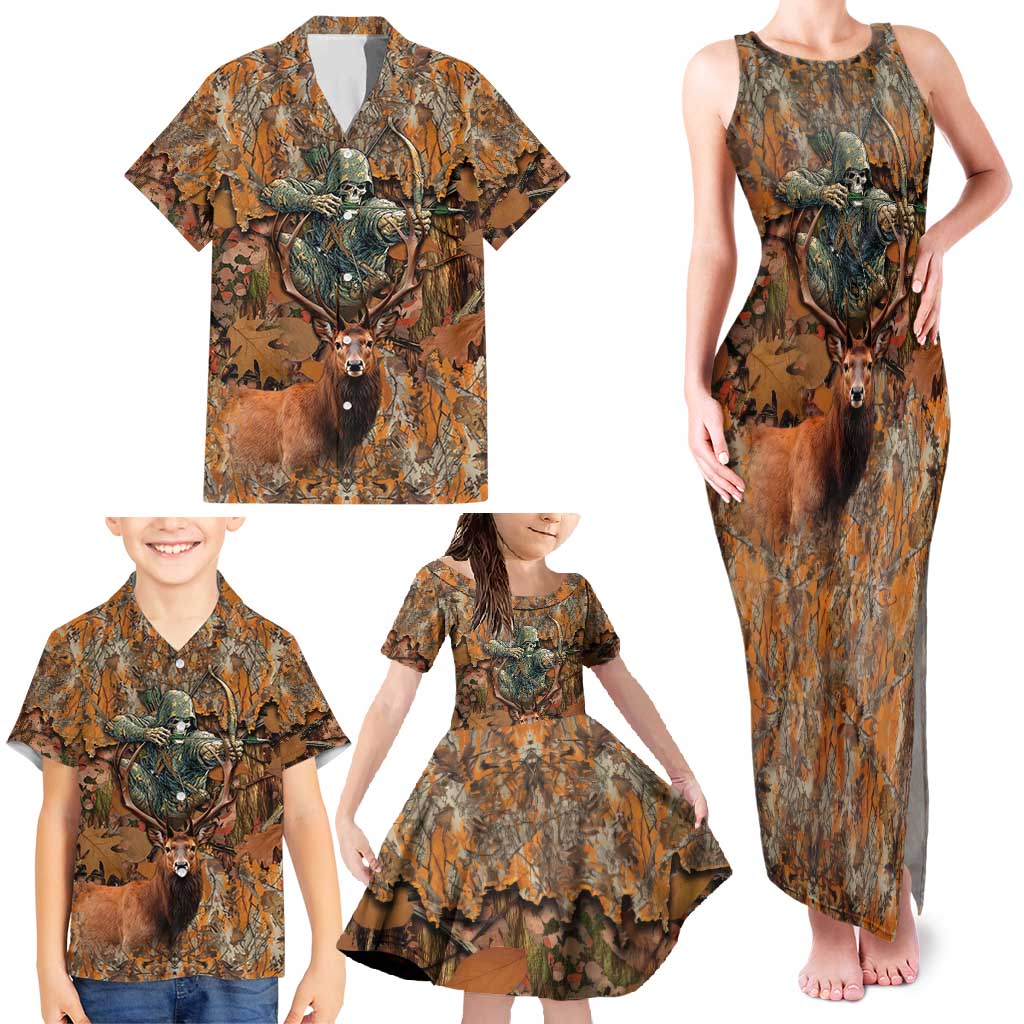 Custom Deer Hunting Family Matching Tank Maxi Dress and Hawaiian Shirt Big Game Camo Forest Design and Skeleton Archer - Wonder Print Shop