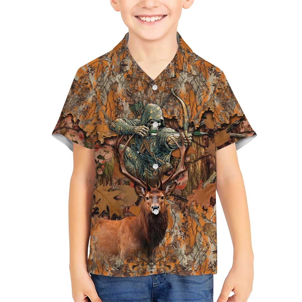 Custom Deer Hunting Hawaiian Shirt Big Game Camo Forest Design and Skeleton Archer - Wonder Print Shop