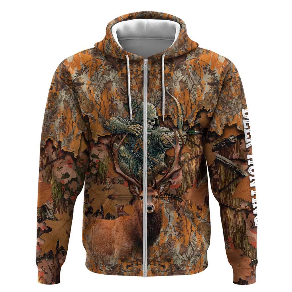 Custom Deer Hunting Hoodie Big Game Camo Forest Design and Skeleton Archer - Wonder Print Shop