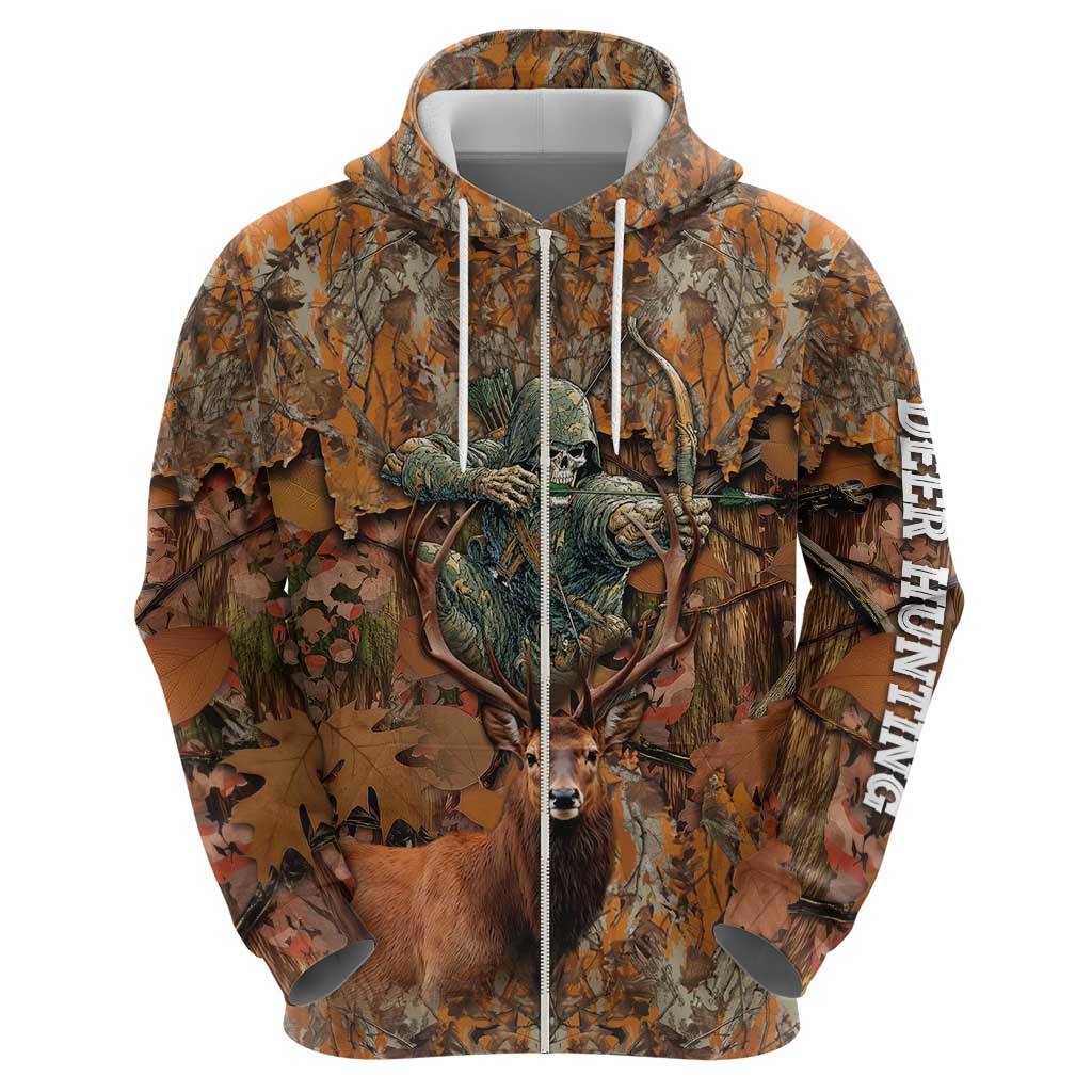 Custom Deer Hunting Hoodie Big Game Camo Forest Design and Skeleton Archer - Wonder Print Shop