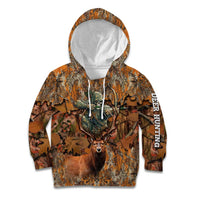 Custom Deer Hunting Kid Hoodie Big Game Camo Forest Design and Skeleton Archer - Wonder Print Shop