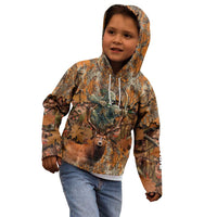 Custom Deer Hunting Kid Hoodie Big Game Camo Forest Design and Skeleton Archer - Wonder Print Shop