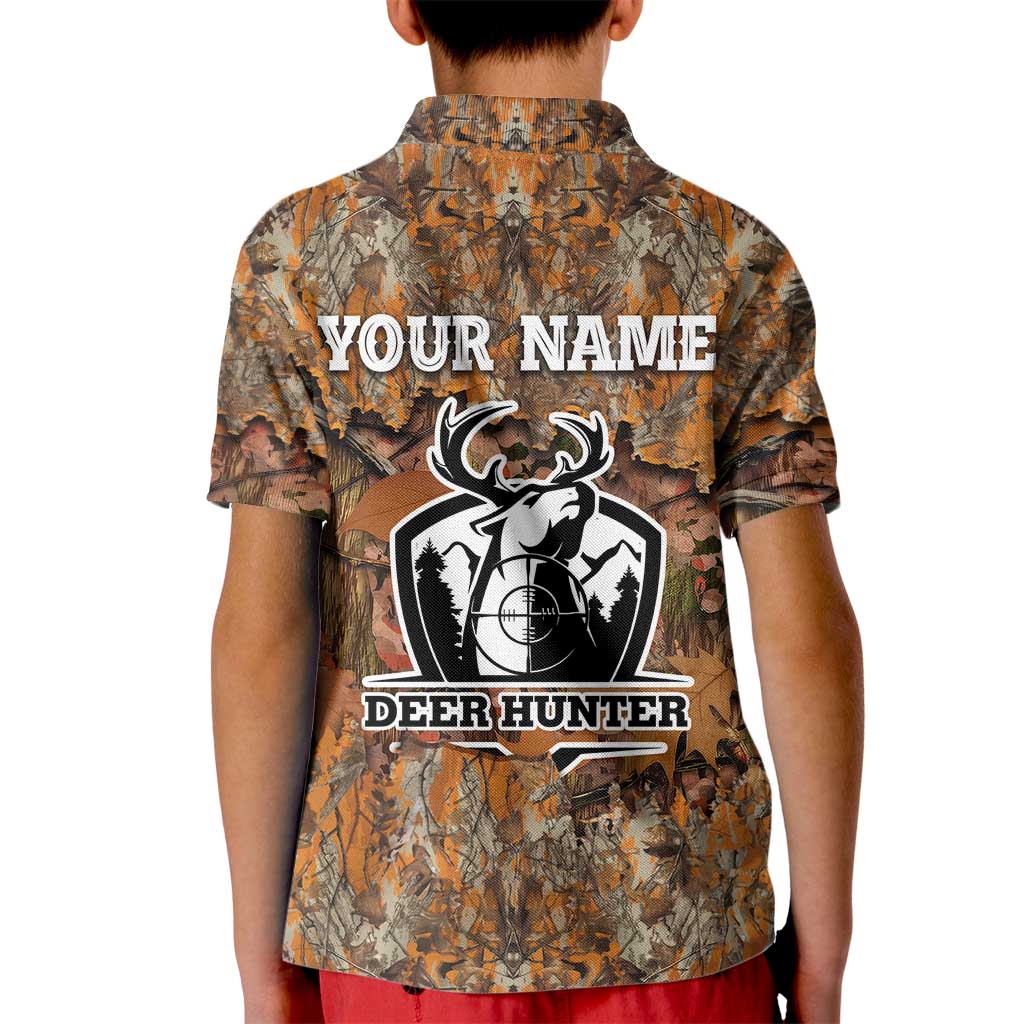 Custom Deer Hunting Kid Polo Shirt Big Game Camo Forest Design and Skeleton Archer - Wonder Print Shop
