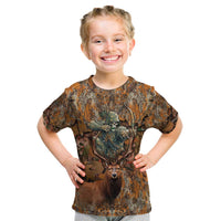 Custom Deer Hunting Kid T Shirt Big Game Camo Forest Design and Skeleton Archer - Wonder Print Shop