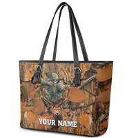 Custom Deer Hunting Leather Tote Bag Big Game Camo Forest Design and Skeleton Archer - Wonder Print Shop