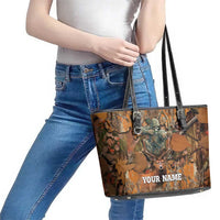 Custom Deer Hunting Leather Tote Bag Big Game Camo Forest Design and Skeleton Archer - Wonder Print Shop
