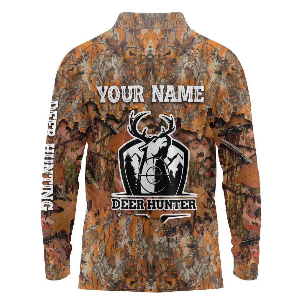 Custom Deer Hunting Long Sleeve Polo Shirt Big Game Camo Forest Design and Skeleton Archer - Wonder Print Shop