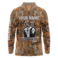 Custom Deer Hunting Long Sleeve Polo Shirt Big Game Camo Forest Design and Skeleton Archer - Wonder Print Shop
