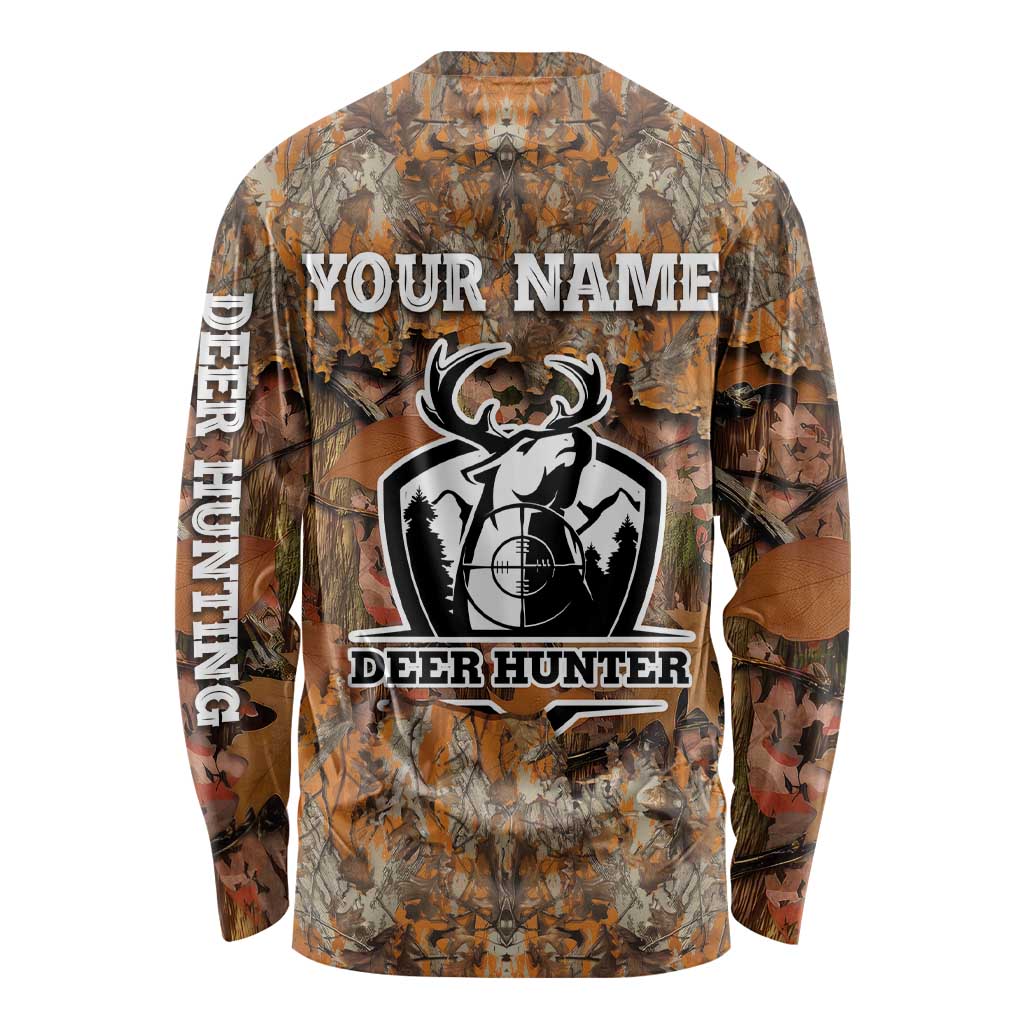 Custom Deer Hunting Long Sleeve Shirt Big Game Camo Forest Design and Skeleton Archer - Wonder Print Shop