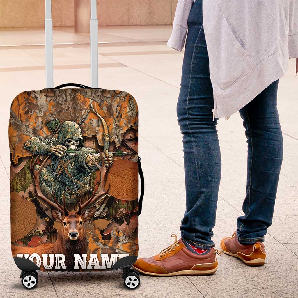 Custom Deer Hunting Luggage Cover Big Game Camo Forest Design and Skeleton Archer - Wonder Print Shop