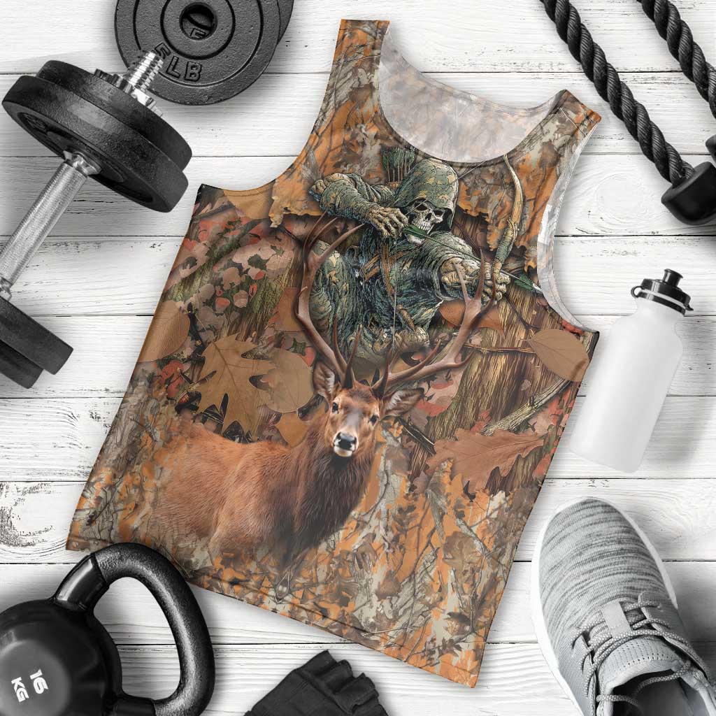 Custom Deer Hunting Men Tank Top Big Game Camo Forest Design and Skeleton Archer - Wonder Print Shop
