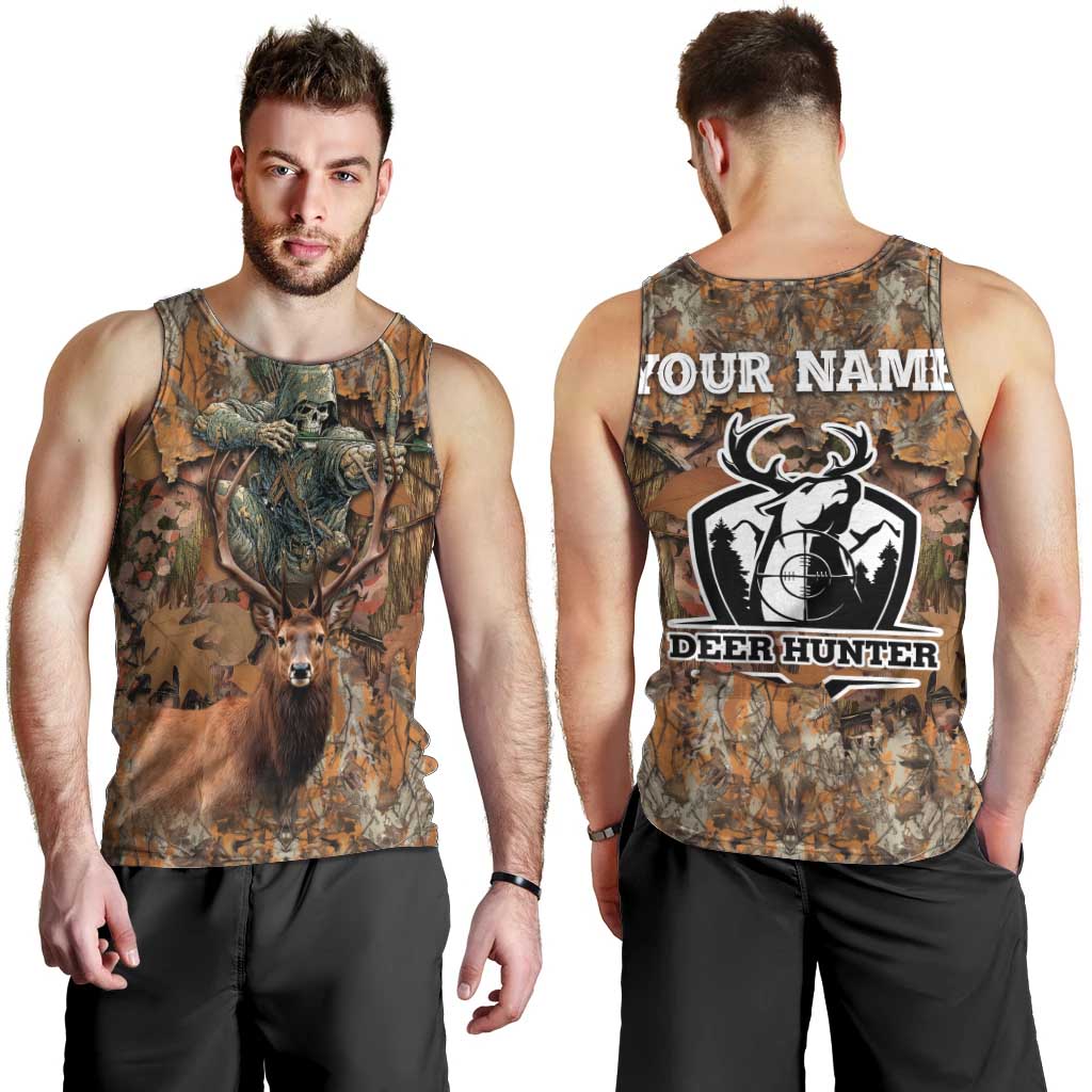 Custom Deer Hunting Men Tank Top Big Game Camo Forest Design and Skeleton Archer - Wonder Print Shop