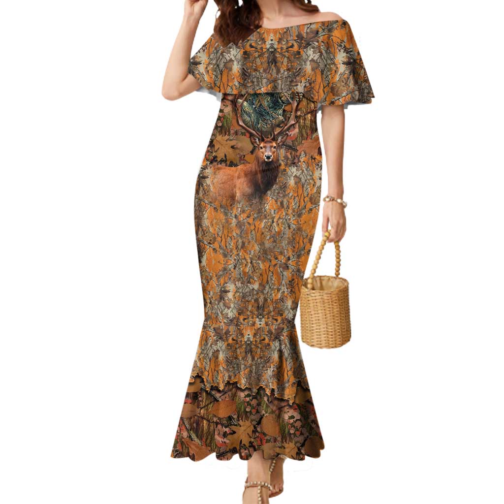 Custom Deer Hunting Mermaid Dress Big Game Camo Forest Design and Skeleton Archer - Wonder Print Shop