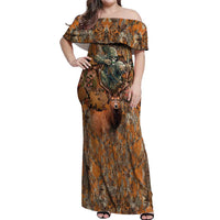 Custom Deer Hunting Off Shoulder Maxi Dress Big Game Camo Forest Design and Skeleton Archer - Wonder Print Shop