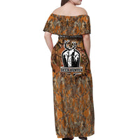 Custom Deer Hunting Off Shoulder Maxi Dress Big Game Camo Forest Design and Skeleton Archer - Wonder Print Shop