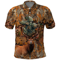 Custom Deer Hunting Polo Shirt Big Game Camo Forest Design and Skeleton Archer - Wonder Print Shop