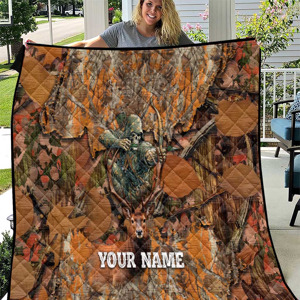 Custom Deer Hunting Quilt Big Game Camo Forest Design and Skeleton Archer - Wonder Print Shop