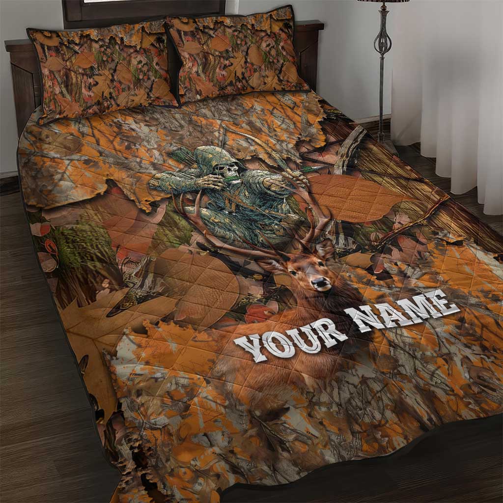 Custom Deer Hunting Quilt Bed Set Big Game Camo Forest Design and Skeleton Archer - Wonder Print Shop