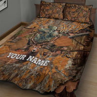 Custom Deer Hunting Quilt Bed Set Big Game Camo Forest Design and Skeleton Archer - Wonder Print Shop