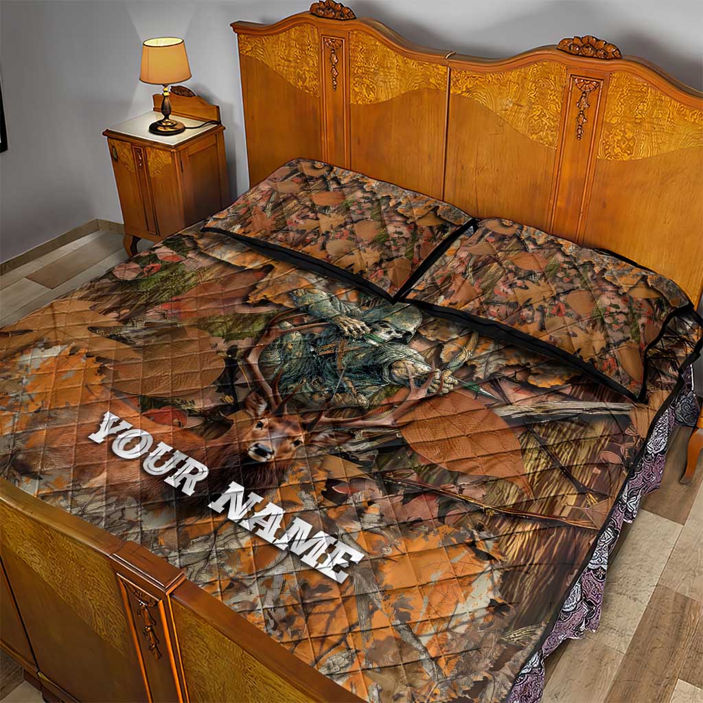 Custom Deer Hunting Quilt Bed Set Big Game Camo Forest Design and Skeleton Archer - Wonder Print Shop