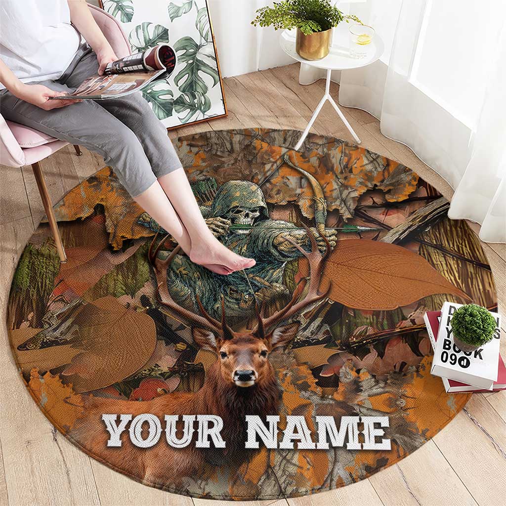 Custom Deer Hunting Round Carpet Big Game Camo Forest Design and Skeleton Archer - Wonder Print Shop