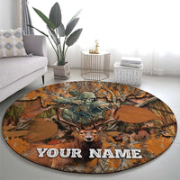 Custom Deer Hunting Round Carpet Big Game Camo Forest Design and Skeleton Archer - Wonder Print Shop