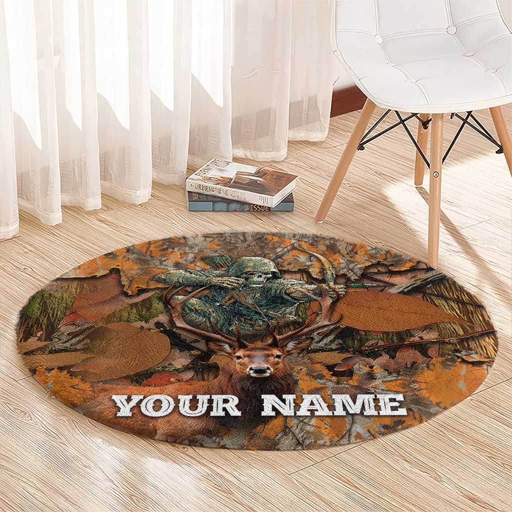Custom Deer Hunting Round Carpet Big Game Camo Forest Design and Skeleton Archer - Wonder Print Shop
