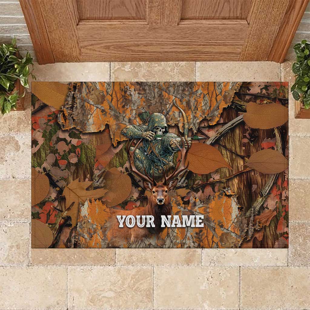Custom Deer Hunting Rubber Doormat Big Game Camo Forest Design and Skeleton Archer - Wonder Print Shop