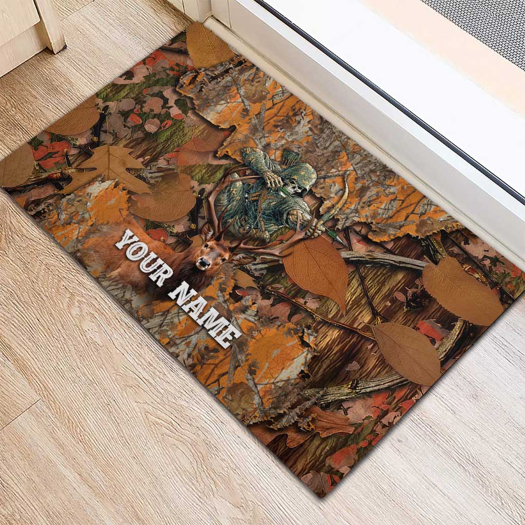 Custom Deer Hunting Rubber Doormat Big Game Camo Forest Design and Skeleton Archer - Wonder Print Shop