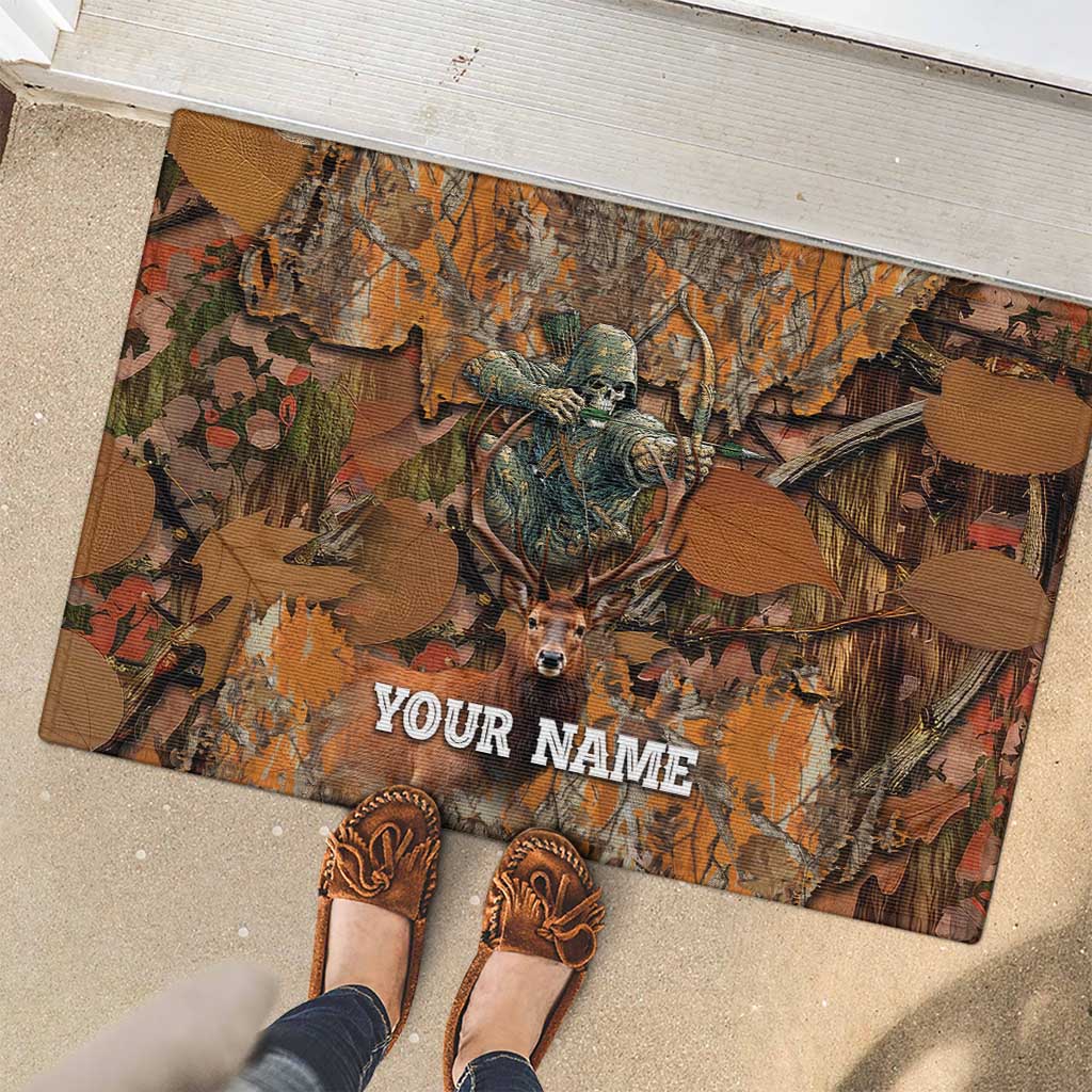 Custom Deer Hunting Rubber Doormat Big Game Camo Forest Design and Skeleton Archer - Wonder Print Shop